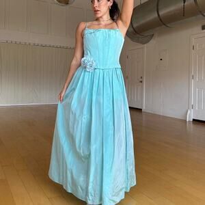 Jessica McClintock Women’s 11/12 Gown Aqua Silk Princes Vintage Prom Dress